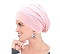 AIDIER Cotton Chemo Hat Sleep Cap Satin Lined Hats Elastic Turban Surgical Scrub Cap Stretchy Hats for Hair Loss Women Pink