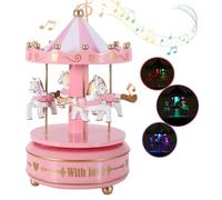 AIDIER Luminous Musical Carousel Horse Music Box with LED lights Wind up 4-Horse Rotating Musical Figurine Vintage Dream Merry-Go-Round Gifts Xmas Carousel Ornament Decoration
