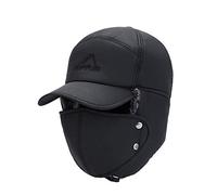 AIDIER Man Winter Trapper Hats Warm Bomber Hats with Ear Flap and Face Cover Thermal Fur Trooper Hat Windproof Snowproof Ushanka Hats for Hunting, Skiing, Cycling Outdoor Sports Black