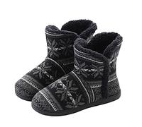 AIDIER Women Men Winter Wool Slipper Boots Fluffy Plush Warm Ankle Bootie Slippers for Ladies Anti-Slip Sole Bootie Comfy Knit Fur Lined House Shoes for Outdoor Indoor,6 UK