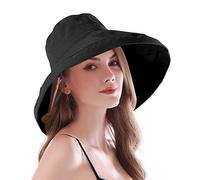 AIDIER Women Wide Brim Sun Hats with Straps Ladies Foldable UPF 50+ Sun Protective Bucket Hat Elegant Travel Summer Hat Black