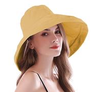 AIDIER Women Wide Brim Sun Hats with Straps Ladies Foldable UPF 50+ Sun Protective Bucket Hat Elegant Travel Summer Hat Yellow