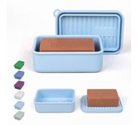 AIDIMMING Oversized Silicone Soap Holder for Two Bars of Soap with lid - Leak Proo, Large Capacity, Durable, Impact-Resistant, Stain-Resistant, Fit Shampoo and Conditioner Bar Set (Light Blue)