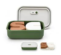 AIDIMMING Silicone Enhanced Leak Proof Travel Soap Case, Vented Shampoo Bar Holder, Large Bar Soap Box with Lid Portable Soap Dish with Draining Layer (Offwhite& Green)