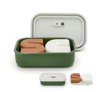 AIDIMMING Silicone Enhanced Leak Proof Travel Soap Case, Vented Shampoo Bar Holder, Large Bar Soap Box with Lid Portable Soap Dish with Draining Layer (Offwhite& Green)