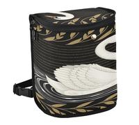 aidingzhi 100% Leak-Proof Foldable auto Trash can Multipurpose mini Trash can for car Car Accessories for Women Men 6L - Black Golden Leaves Swan