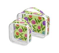 aidingzhi 2 Pack clear hanging toiletry bags TSA approved transparent makeup brush bag Airport Airline Compliant Fake Glitter Cartoon Flower Green flower, Fake Glitter cartoon flower green flower