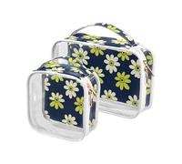 aidingzhi 2 Pack clear makeup bags for women TSA approved portable makeup travel bag travel essential Daisy Lime Green and Navy Blue, Daisy Lime Green and Navy Blue