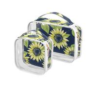 aidingzhi 2 Pack clear mens toiletry travel bag TSA approved water-resistant makeup organizer bag travel essential Sunflower Lime Green and Navy Blue, Sunflower Lime Green and Navy Blue