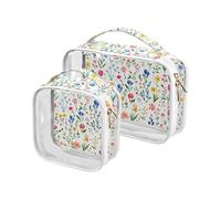 aidingzhi 2 Pack clear toiletry bag large TSA approved portable clear makeup bag travel essential Simple Spring Fresh Floral, simple spring fresh floral