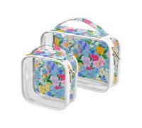 aidingzhi 2 Pack clear toiletry bag set TSA approved multifunctional makeup brush bag shaving essentials Simple Spring Fresh Floral Colorful, simple spring fresh floral colorful