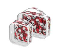 aidingzhi 2 Pack clear toiletry bag small TSA approved transparent makeup bag organizer travel essential Skull Red Terrible, skull red terrible
