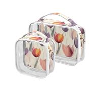 aidingzhi 2 Pack clear toiletry bag small TSA approved water-resistant cosmetic travel bag shaving essentials flower Blended, flower Blended
