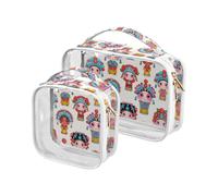 aidingzhi 2 Pack clear toiletry bags for TSA approved reusable cosmetic bag travel Airport Airline Compliant Chinese Cultural Roles Peking Opera Cute, Chinese cultural roles Peking Opera cute