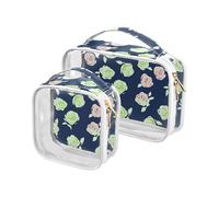 aidingzhi 2 Pack clear travel bag toiletry TSA approved transparent clear makeup bag shaving essentials Rose Lime Green and Navy Blue, Rose Lime Green and Navy Blue