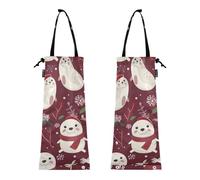 aidingzhi 2 Pack Garbage Bag for The Car Polyester Foldable Back Storage Bag SUV Soft Colors Maroon Seals Christmas