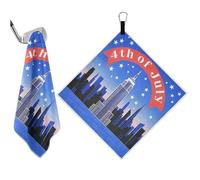 aidingzhi 4th Of July Independence Day Empire State Building magnetic towel Waffle Pattern, Ultra-Absorbent towels for golf with Carabiner Clip, 18"x18" Golf Accessories and Gifts for Men Women