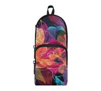 aidingzhi Abstract Art Illustrations Flowers Red Nylon 3 Compartments Pencil Bag College study&multifunctional Pencil Cases For Teen Girls School Stationery for Elementary