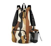 aidingzhi Abstract Pattern Of Stripes Brown Black Draw String Back Bag Gym Sackpack With Water Bottle Pocket Wet and Dry Separation