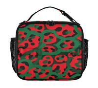 aidingzhi Adult Lunch Bag Zip Pockets Adult Lunch Box Adjustable Shoulder Strap Insulated Tote for School,Work,Outdoor Red and Green Leopard Print