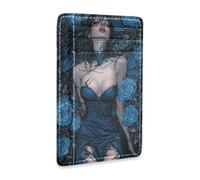 aidingzhi Anime Beauty Blue Rose Dark Gothic leather mens slim wallet With ID Window RFID Blocking credit card case for men&women