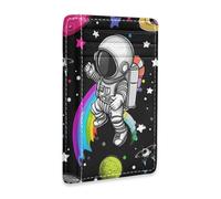 aidingzhi Astronauts Planets Space Colorful leather men slim wallet with money clip RFID Blocking card holder wallet for Men and Women
