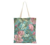 aidingzhi Be Mine Floral William Morris Style Teal Peach Tote Canvas Bag Large Capacity Canvas Tote Bags For Women Christmas Retirement Shopping Beach Work 16"x15" school essential