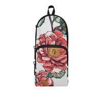 aidingzhi Beauty Spring Flowers Red Nylon 3 Compartments Pencil Bag With Zipper Large Capacity Pencil Case For Boys Stationery Bag for College