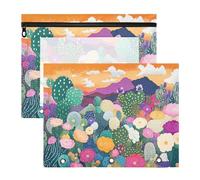 aidingzhi Binder pencil pouches 3-Holes Pen Holder Case for A4 Paper Letter 2 Pack Teacher College Supplies Colorful Desert with Cacti and Blooming Flowers
