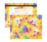 aidingzhi Binder pencil pouches Adorable 3 Rings Pocket for A4 Paper Letter 2 Pack Students Art Supplies Storage Pizza Mystery Yellow