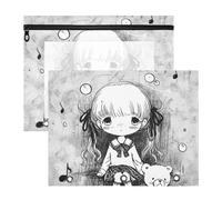 aidingzhi Binder pencil pouches Clear Plastic File Folder for A4 Paper Letter 2 Pack Teacher Office Cute White Black Girl Anime