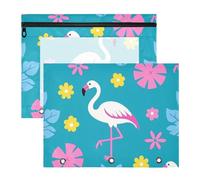 aidingzhi Binder pencil pouches Clear Window Storage Bag for 3 Rings Binder 2 Pack Students Back To School Elegant Animal Flamingo Flower Peach