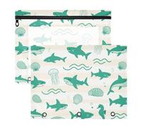 aidingzhi Binder pencil pouches Portable 3 Hole Pocket for 3 Rings Binder 2 Pack Teacher School Supplies Animal Jellyfish Shark Dark Green Stripe