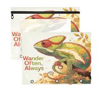 aidingzhi Binder pencil pouches With Smooth Zippers 3 Hole Pocket for A4 Paper Letter 2 Pack Students Office Chameleon Green Autumn
