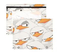 aidingzhi Binder pencil poucheses With Zipper 3 Hole Pocket for A4 Paper Letter 2 Pack Teacher Classroom Supplies Cartoon Duck White