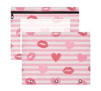 aidingzhi Binder Pouches With 3 Reinforced Grommets Pen Holder Case for 3 Rings Binder 2 Pack Teacher Art Supplies Storage Pink White Stripes Heart Lip Love