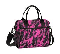 aidingzhi Black Pink Irregular Marble Texture Womens Lunch Bag with Pocket Mens Lunch Boxes with Shoulder Strap Teachers Work S