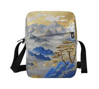 aidingzhi Blue and Gold Chinese Landscape mens messenger bag crossbody men's shoulder bag Womens Casual Purses Adjustable Strap for Casual business