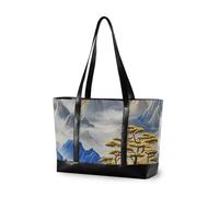 aidingzhi Blue and Gold Chinese Landscape Sturdy womens laptop tote bag with zipper nurse work bags for women work with lunch