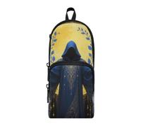 aidingzhi Blue and Gold Mysterious Tarot Astrologerk Nylon 3 Compartments Zipper Pencil Bag Big Capacity Pencil Cases For Girls Stationery Organizer for High School
