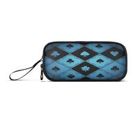 aidingzhi Blue Lace Poker Grid Nylon Pencil Bags Large Capacity Pencil Storage Case School Stationery for Middle School Preppy