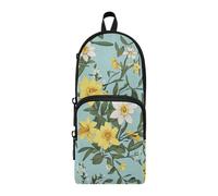 aidingzhi Blue Summer Fresh Floral Nylon 3 Compartments Pen Pencil Bag study&multifunctional Pencil Case For Teen Stationery Organizer for Elementary