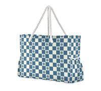 aidingzhi Blue Sun Checker Plaid Pattern Sturdy Beach Bags And Totes with side pocketes Weekender Bag Women for Travel Gym Vacation