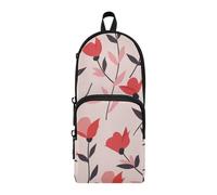 aidingzhi Blush and Red Flower Pattern Nylon 3 Compartments Pencil Bag School Supplies Large Capacity Pen Pencil Case Stationery Organizer for Office