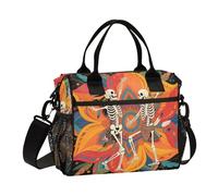 aidingzhi Boho Mandala Flower and Human Skeleton (2) Lunch Tote Waterproof Lunch Bunch Bag with Shoulder Strap Boys Travel S