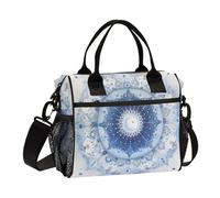 aidingzhi Boho Mandala Shapes White Light Blue Lunch Bag for Girls with Handles Lunch Box with Shoulder Strap Woman College M
