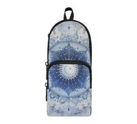 aidingzhi Boho Mandala Shapes White Light Blue Nylon 3 Compartments School Pencil Bag study&multifunctional Pencil Case For Kids School Stationery for School supplies