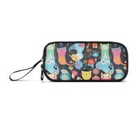 aidingzhi Boho Style Cats Colorful Black Nylon Teen Pencil Bag High Capacity Pencil Case For Teen Girls Stationery for Elementary Preppy