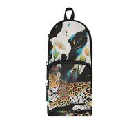 aidingzhi Boho Style Leopard White Calla Lily Nylon 3 Compartments Pen Storage Bag Multi-purpose and aesthetic Pencil Storage Case Stationery for Office