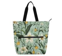 aidingzhi Book Bag Art Tote Bag for Boys Girls Women, Beauty Spring Flowers Green Lightweight Reusable Book Bag Grocery Bag with Zipper for School Shopping Beach Rainbow